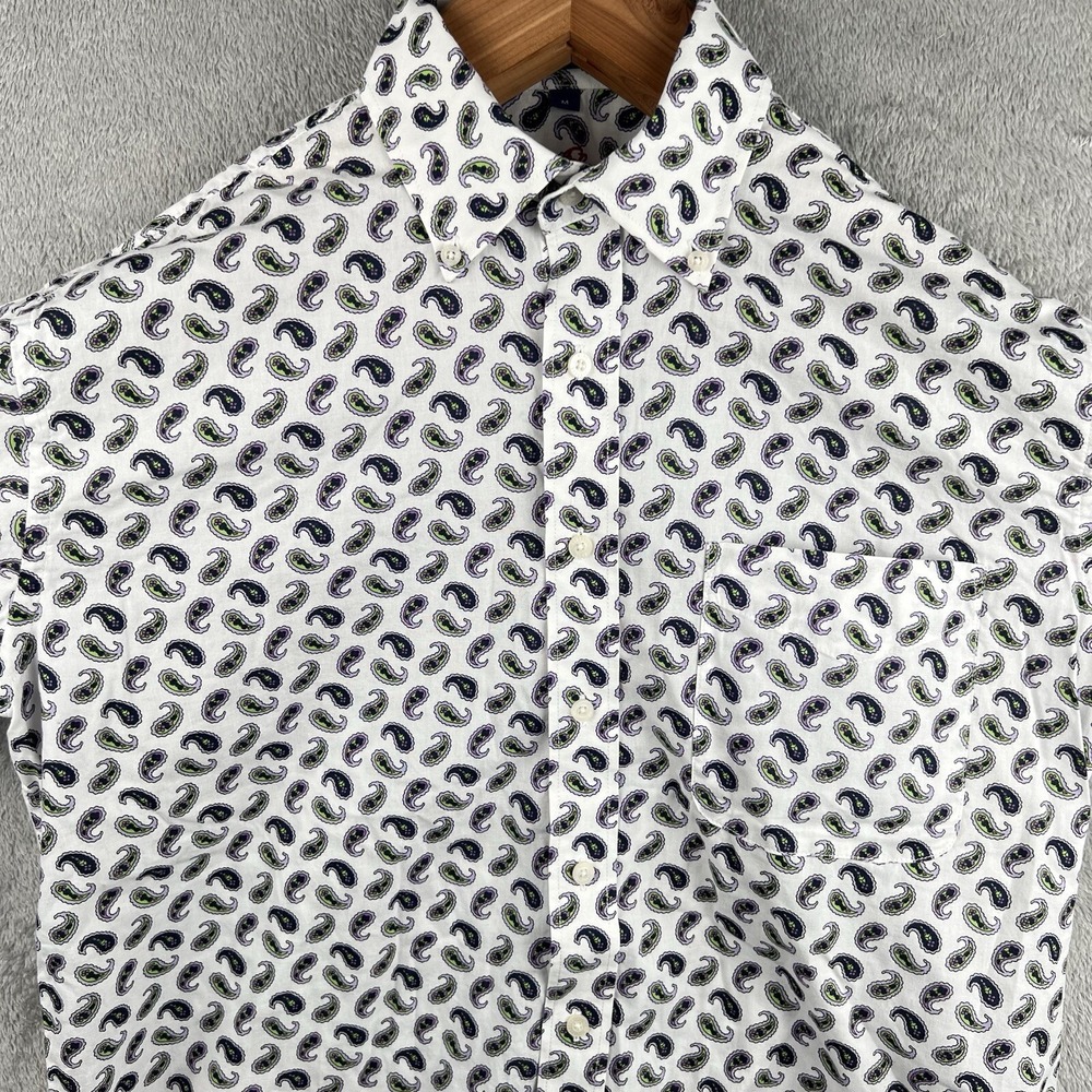 Alan Flusser Paisley Button Down Shirt Mens M White Purple Preppy‎ Casual Basic